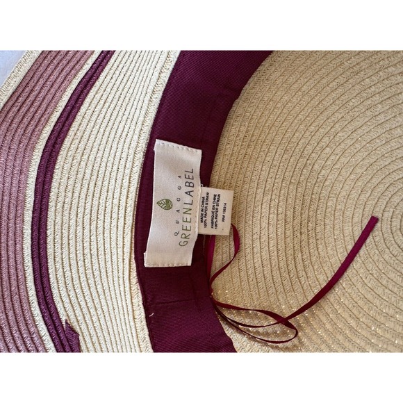 Quagga Green Label Straw Hat Womens Floppy Beach Tan Purple Flower Accent OS - Picture 4 of 8